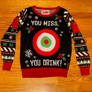 Tipsy Elves Miss You Drink Black & Red Target Sweater Ugly Christmas M FREE SHIP